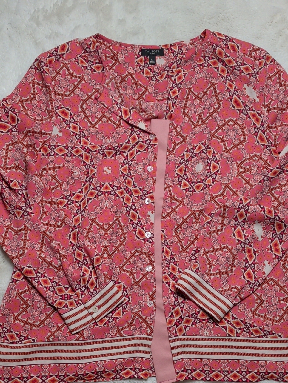 Talbots Pink Geometric Floral Blouse
